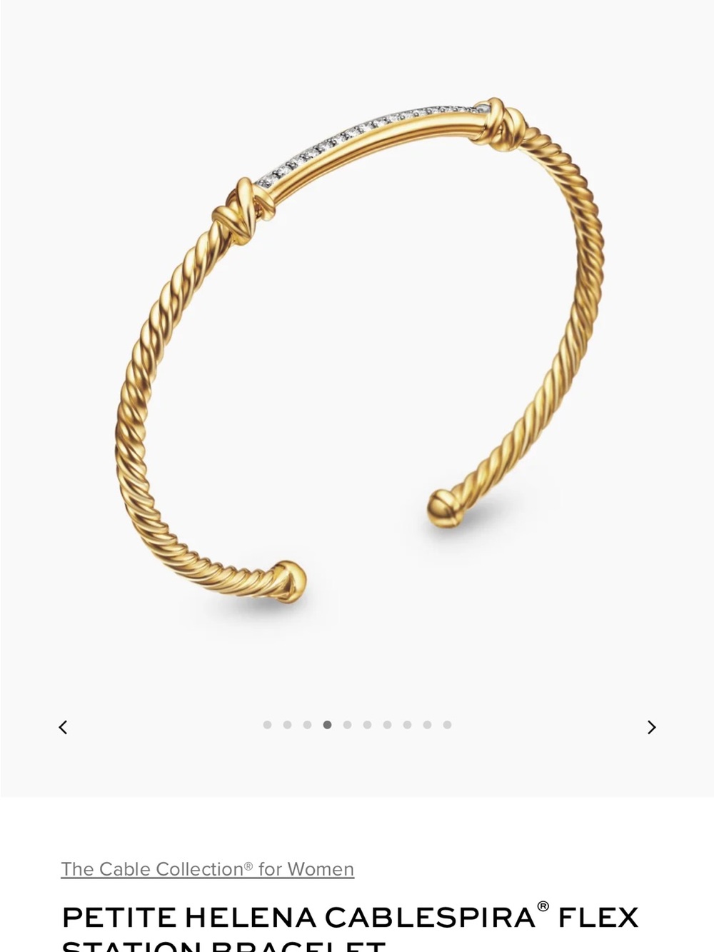 David Yurman Gold Cable Cuff Bracelet with Pavé Diamonds